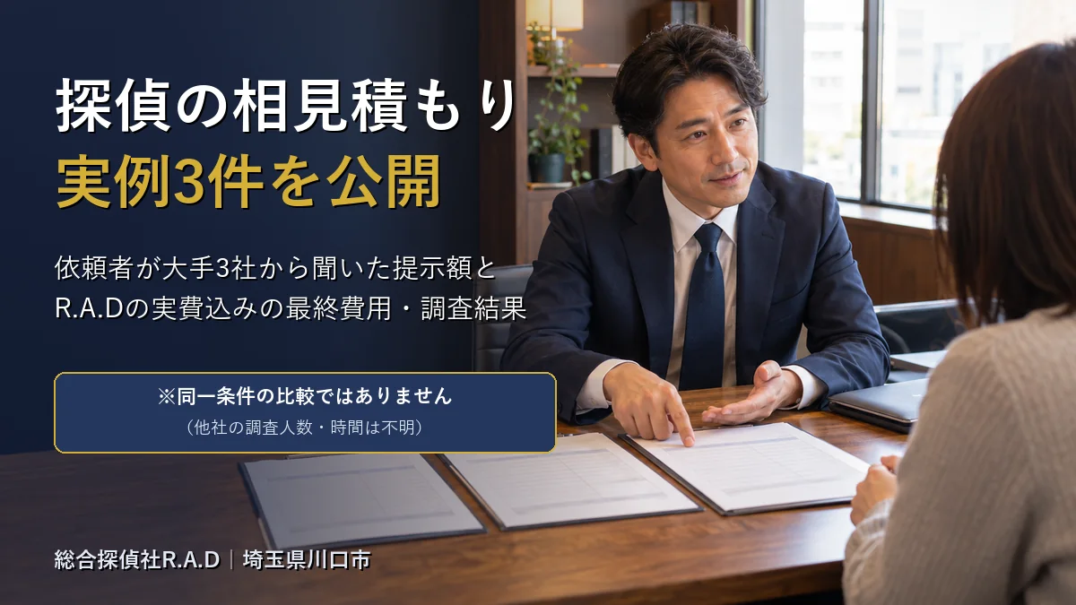 探偵の相見積もり実例3件|依頼者が大手3社から聞いた提示額とR.A.Dの最終費用