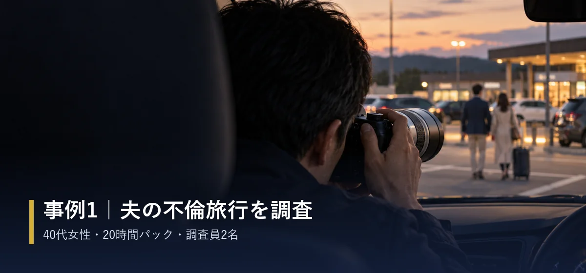 車内から対象者を撮影する調査員(事例1のイメージ)