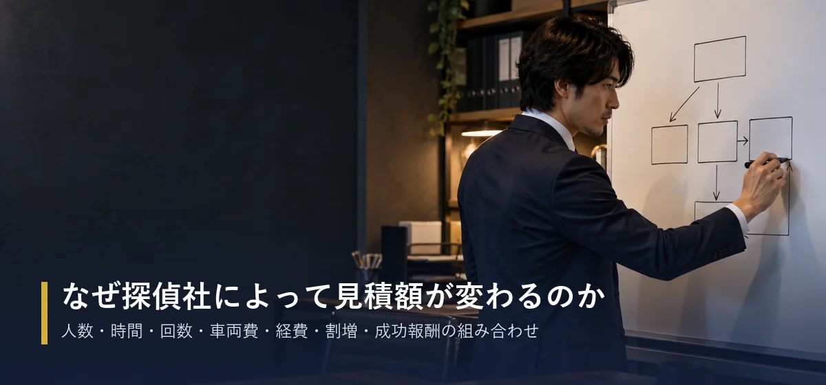 面談で調査計画と費用の内訳を説明している様子