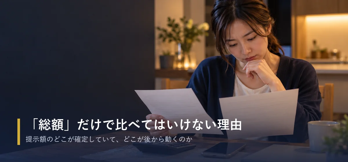 見積書と調査資料を確認する夫婦
