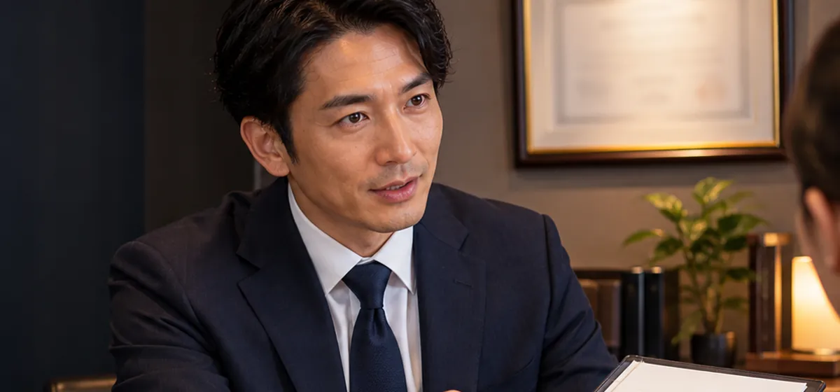 書面を示しながら説明する担当者