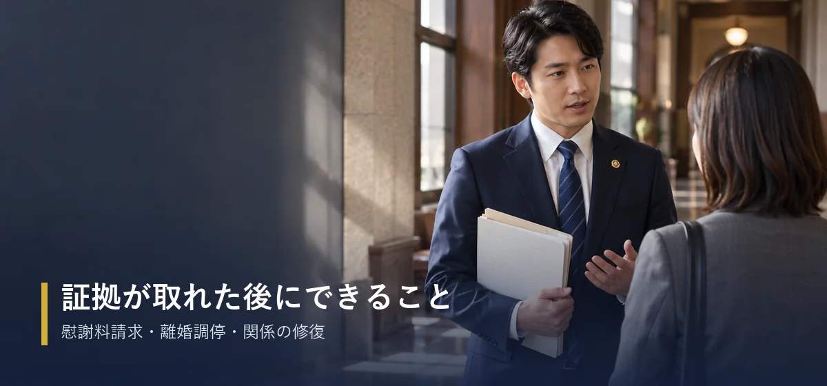 裁判所の廊下で弁護士と話す依頼者