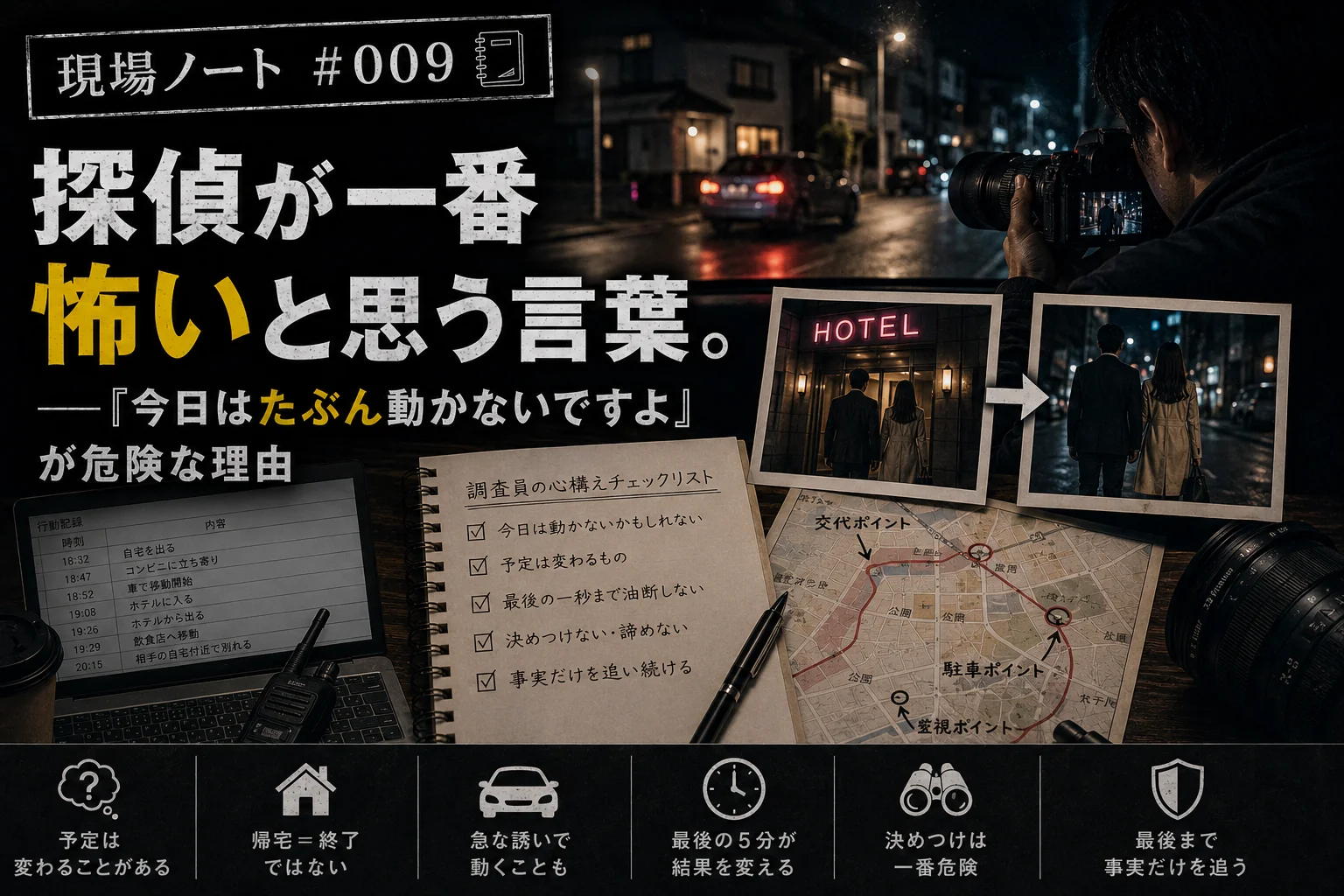 現場ノート#009｜夜の住宅街で張り込む探偵と調査員の心構えを記したノート