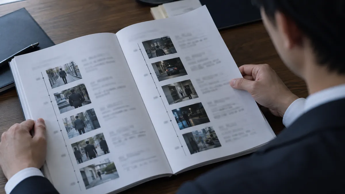 時刻と写真が並ぶ報告書の時系列ページ