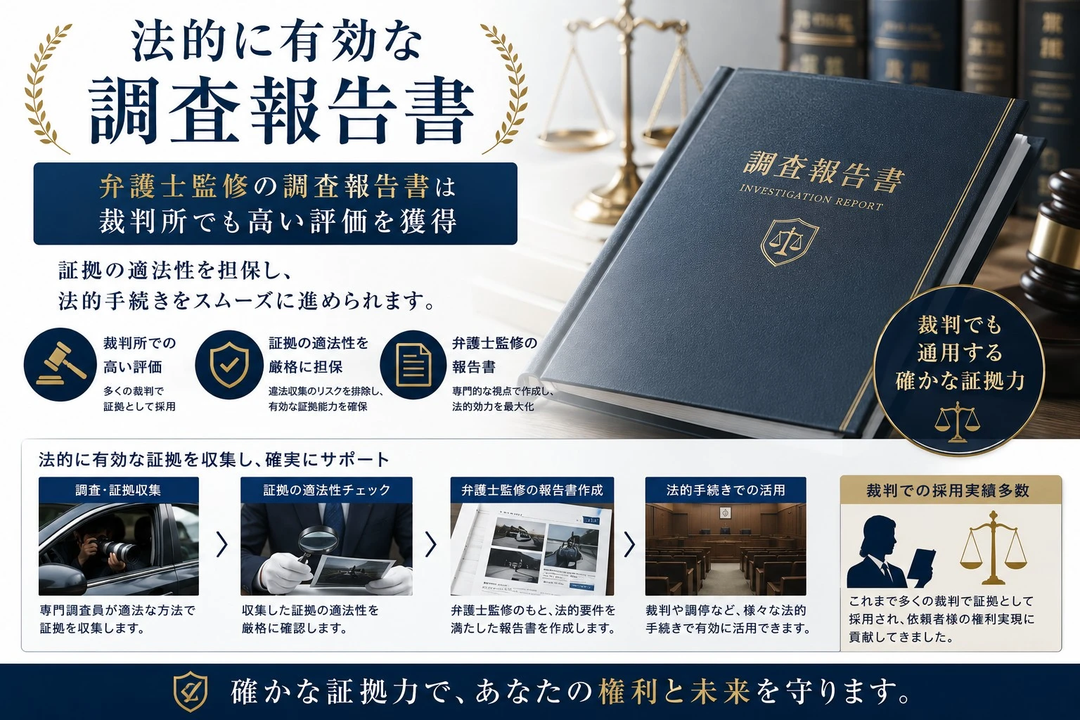 法的に有効な調査報告書・裁判採用実績