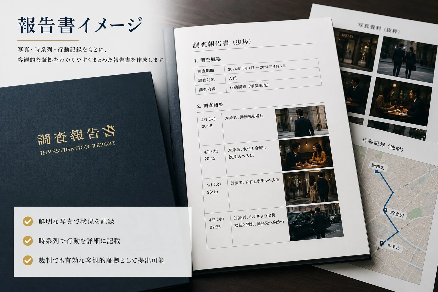 調査報告書サンプル・証拠整理のイメージ
