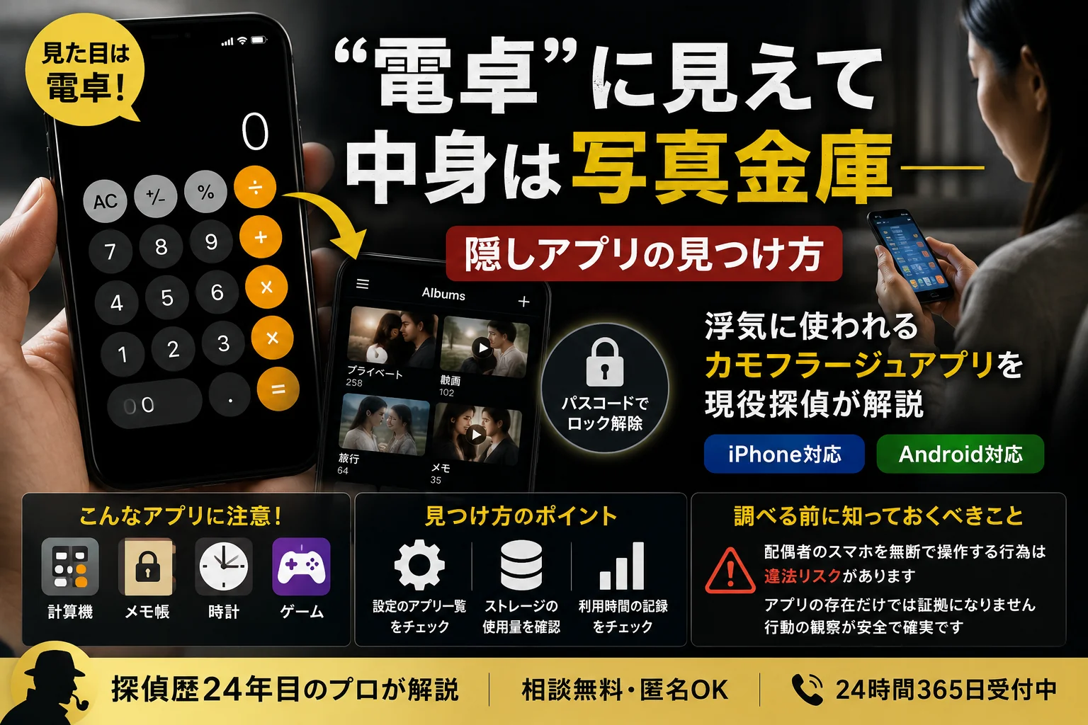電卓に見えて中身は写真金庫の隠しアプリ