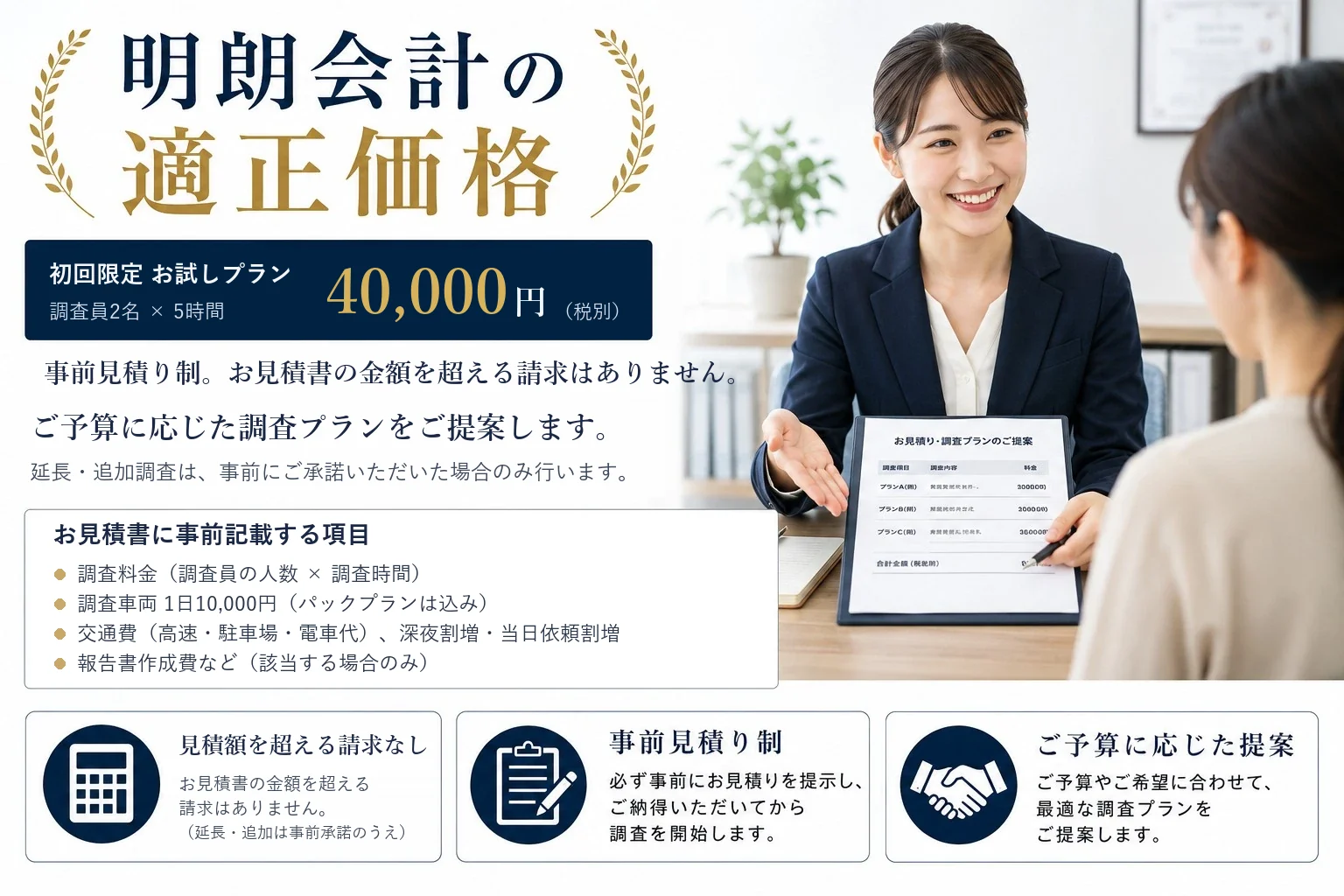 明朗会計の料金体系|事前見積り