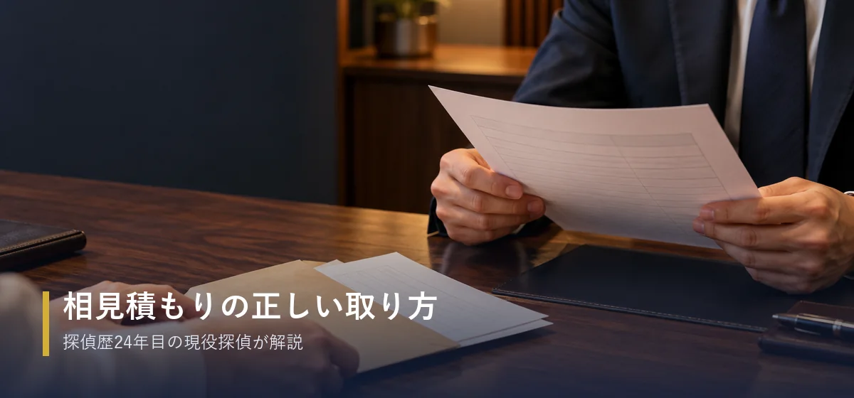 他社の見積書を受け取る探偵の手元