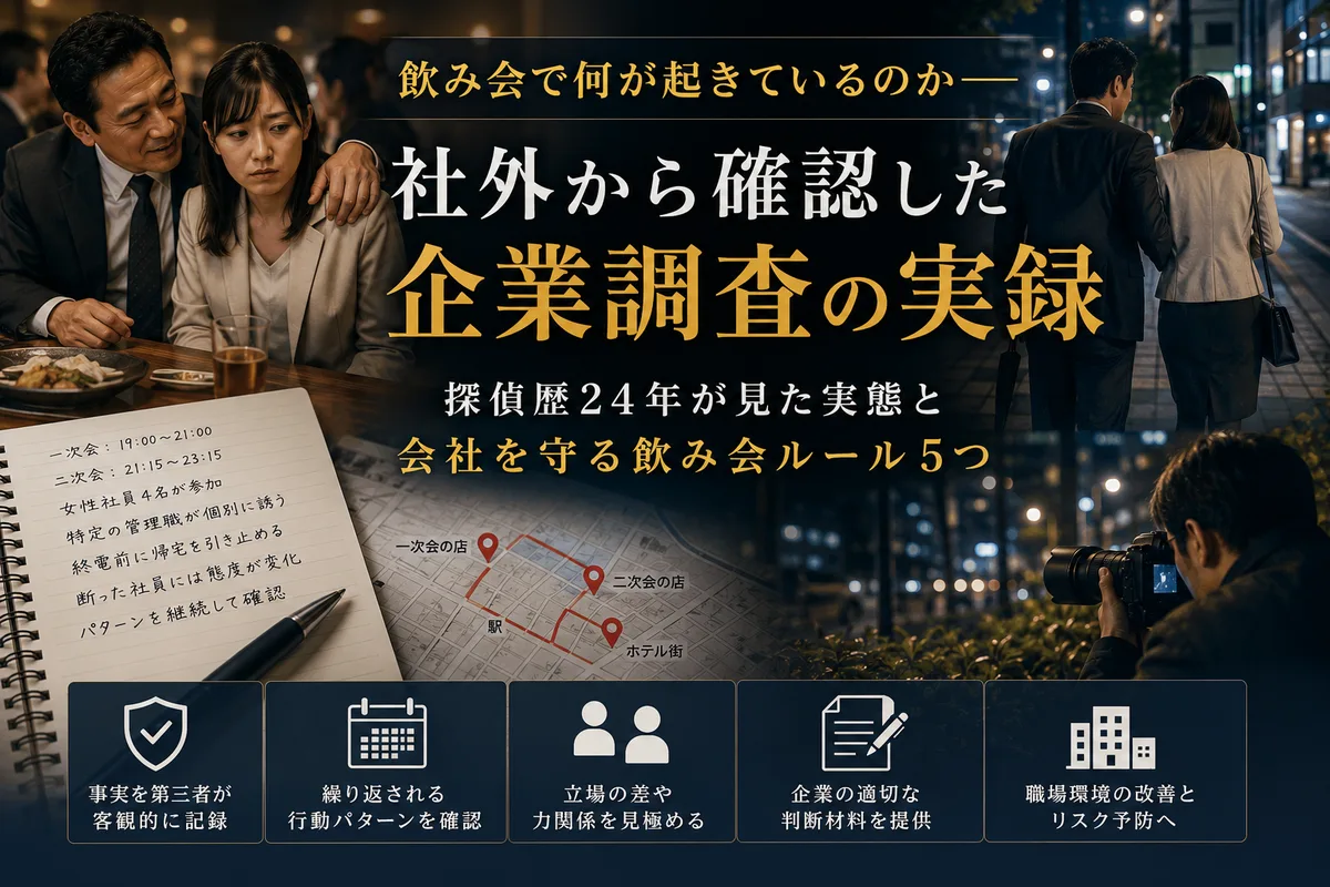 飲み会で何が起きているのか——社外から確認した企業調査の実録と会社を守る飲み会ルール5つ|総合探偵社R.A.D
