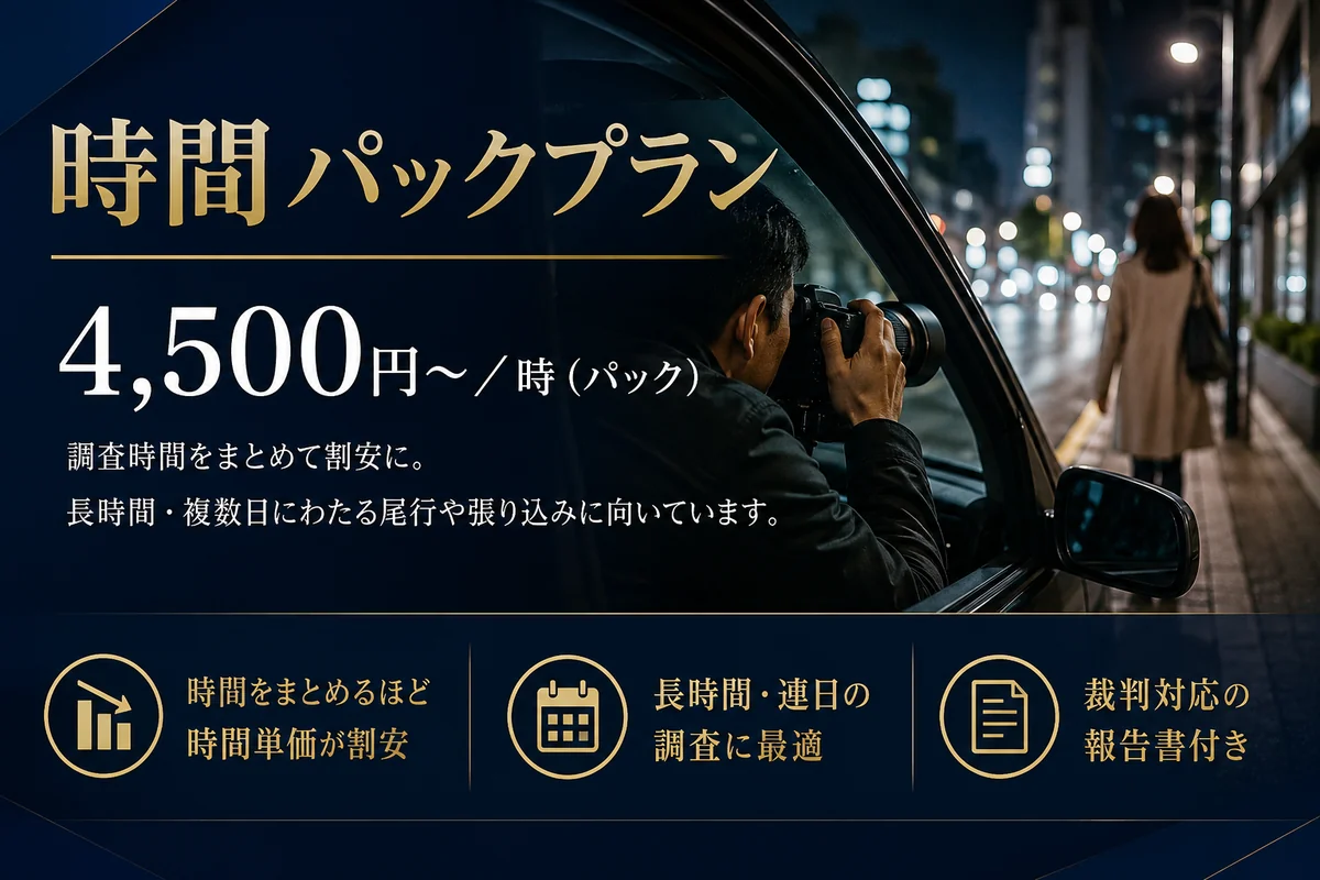 時間パックプラン｜長時間の尾行・張り込みに対応