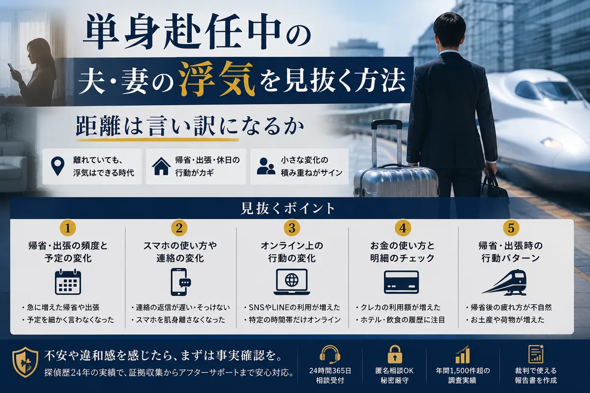 単身赴任中の夫・妻の浮気を見抜く方法——距離は言い訳になるか｜総合探偵社R.A.D