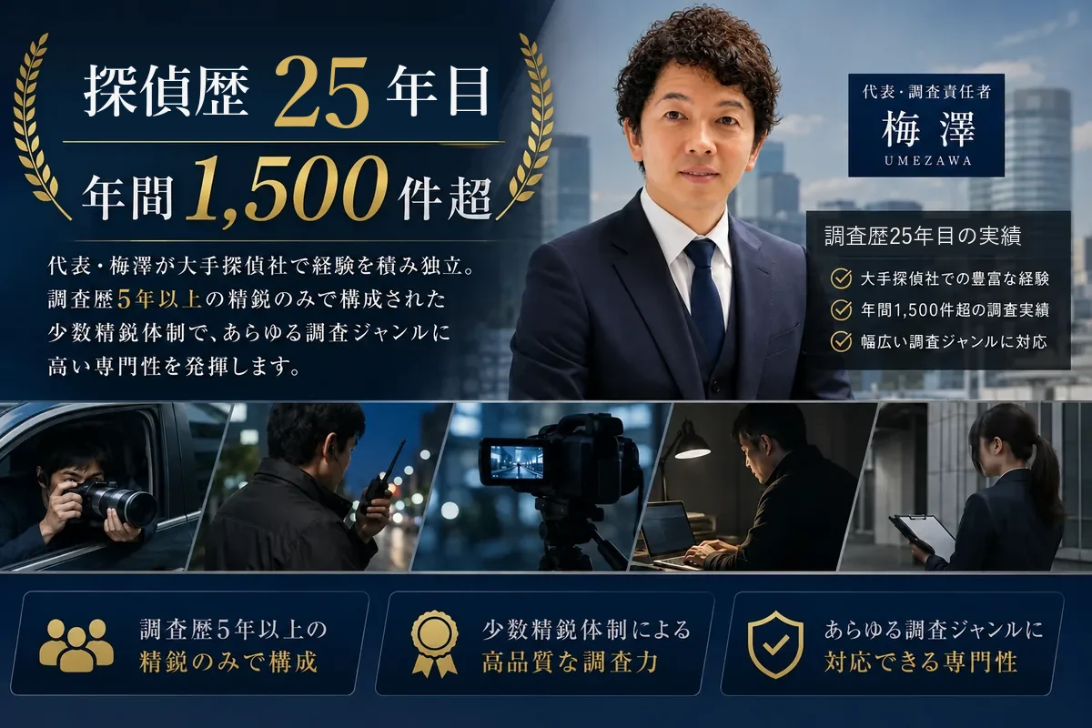 代表・梅澤本人|探偵歴25年目・年間1,500件超の調査を率いる調査責任者