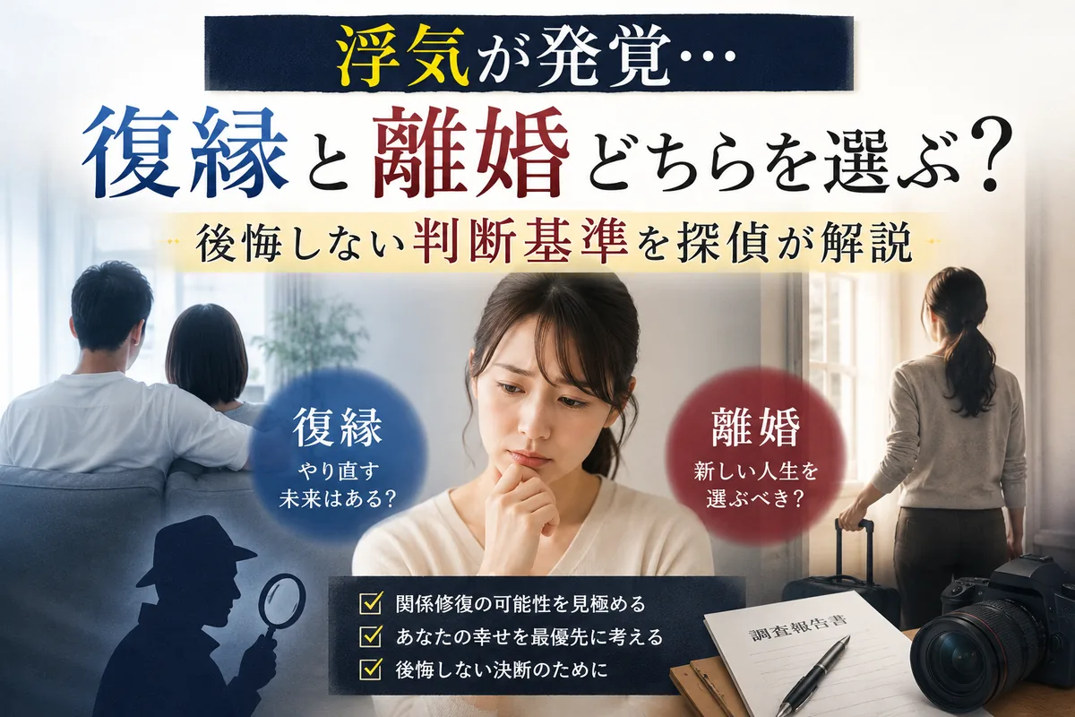 浮気が発覚し、復縁と離婚のどちらを選ぶか思い悩む女性