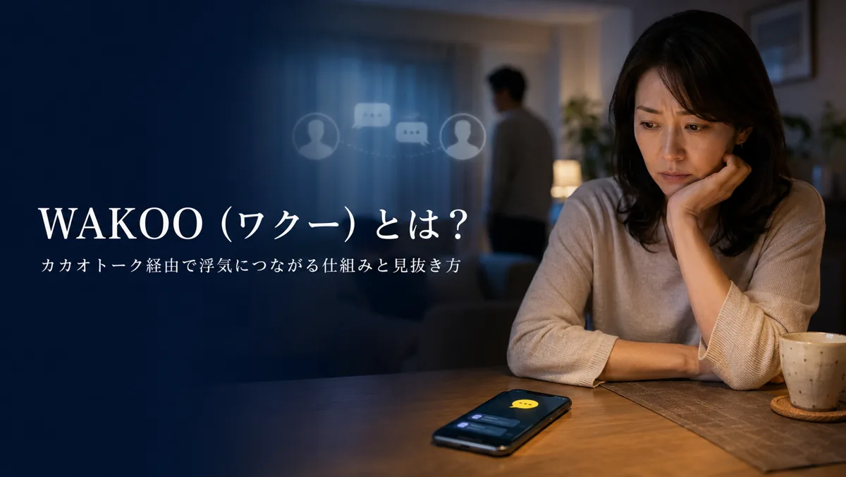 WAKOO（ワクー）とは？カカオトーク経由で浮気につながる仕組み——スマホの通知を見つめる女性